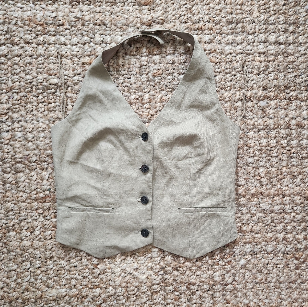 Beige Button-Up Vest From Gap S Small